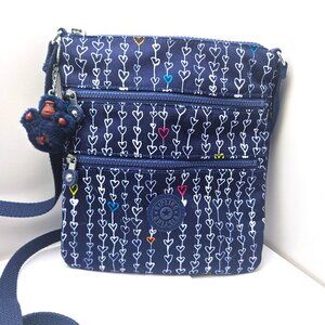 NEW Kipling Keiko Crossbody Threaded Hearts Navy Gorilla Cloche Rainbow Zip RARE